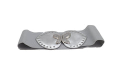 Silver Faux Leather Wide Elastic Band Fashion Belt Bling Butterfly Fit S M