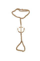 Women Jewelry Nautical Fashion Bracelet Gold Metal Hand Chain Anchor Charm Ring One Size Fits All