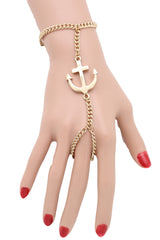 Jewelry Nautical Fashion Bracelet Gold Metal Hand Chain Anchor Charm Ring