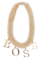 Fashion Necklace Gold Mesh Metal Chain Links BOSS Pendant Charm Jewelry