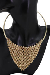 Women Gold Metal Choker Bib Strand Jewelry Fashion Necklace Bling Mesh Elegant Fancy Style