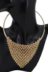 Women Gold Metal Choker Bib Strand Jewelry Fashion Necklace Bling Mesh Elegant Fancy Style