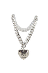 Women Silver Metal Chain Necklace Heart Pendant Faith Hope Love Friendship Gift