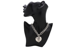 Women Silver Metal Chain Necklace Heart Pendant Faith Hope Love Friendship Gift