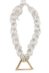 Necklace Silver Metal Chain Links Gold Triangle Pendant