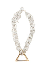Necklace Silver Metal Chain Links Gold Triangle Pendant