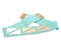Mint Green Color Stretch Waistband Fashion Belt Gold Triangle Buckle S M