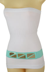 Mint Green Color Stretch Waistband Fashion Belt Gold Triangle Buckle S M