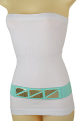 Mint Green Color Stretch Waistband Fashion Belt Gold Triangle Buckle S M