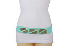 Mint Green Color Stretch Waistband Fashion Belt Gold Triangle Buckle S M