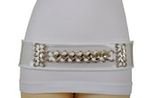 White Elastic Waistband Belt Gold Metal Chain Hip High Waist Size XS S