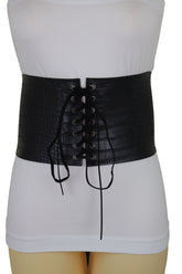 Wide Black Corset Western Fashion Belt Faux Crocodile Leather M