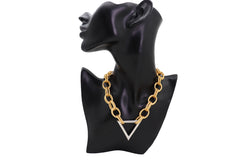 Fashion Necklace Gold Metal Chain Links Silver Triangle Pendant Geometric Shapes