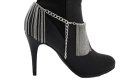 Brand New Women Silver Metal Chain Boot Bracelet Shoe Anklet Long Fringes Charm SET BC127