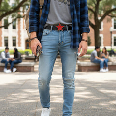 NEW  Men Women Belt Buckle Silver Metal Western Fashion Red Texas Lone Star TX Casual