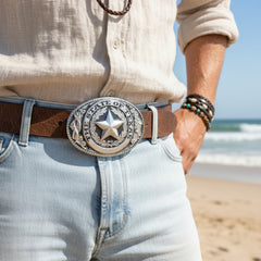 NEW Men Women Silver Metal Belt Buckle Western Cowboy Texas State Lone Star Casual Dressy