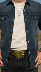 NEW Men Gold Metal Belt Buckle Deer Nature Western Fashion Accessory Oval Shape