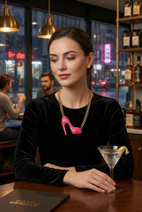 Brand New Women Chunky Gold Chain Necklace, Hot Pink Heel Charm Fashion Jewelry For Weekend Looks -   WN50