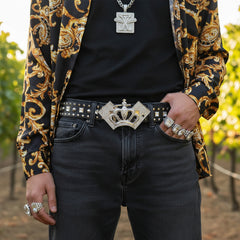 NEW Men Silver Metal Belt Buckle Street Fashion Bling King Crown Ace Cards Biker