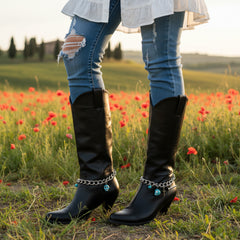 Brand New Women Silver Metal Boot Chain Bracelet Shoe Anklet Turquoise Skull Cross Nail Charms SET BC142