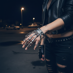 Sexy Women Silver One Size Bracelet Metal Hand Chain Ring Skeleton Bones Skull Biker Accessory