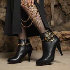 Brand New Women 2PCS Gold Metal Boot Chain Bracelet Shoe Anklet Round Chevron Charm Set Fashion Jewelry - A PAIR     BC21