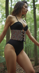 New Women Wide Black Corset Fashion Belt Multicolor Rhinestones High Waist M