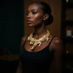 Bling Fashion Fancy Necklace Gold Metal Chain Crocodile Alligator Pendant