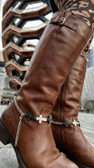 Brand New Women Silver Metal Boot Chain Bracelet Shoe Anklet Turquoise Ethnic Cross Charm SET BC132