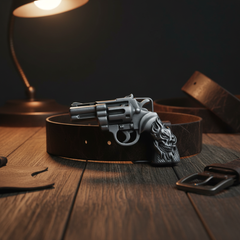 NEW Men Silver Metal Western Fashion Belt Buckle Revolver Gun Flaming Skull Weapon