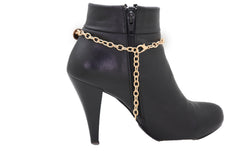 Brand New Women Gold Metal Boot Chain Bracelet Shoe Anklet Green Bling Beads Flower Charm SET BC287