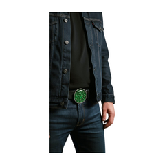 NEW Silver Metal Round Belt Buckle Skeleton Skulls Gothic Green / Brown Men Halloween Punk Accessories