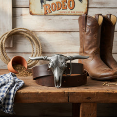 NEW Men Western Silver Metal Belt Buckle Long Horn Texas Cow Bull Skull Cowboys