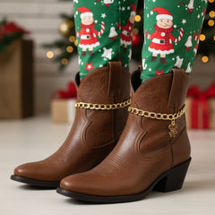 Brand New Women 2PCS Boot Chain Bracelets Western Shoe Christmas Candy Cane Bling Charm  BC46