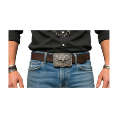 NEW Texas Longhorn Filigree Background Silver Metal Belt Buckle
