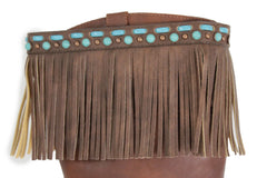 Brand New Western Women Winter Boot Toppers Brown Faux Leather Fringe Knee Turquoise Blue