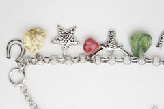 Brand New Women Silver Metal Boot Chain Bracelet Shoe Anklet Multicolor Beads Bull + Horseshoe + Long Horns Bull + Star Charms SET BC298