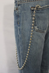 Brand New Men’s Long Silver Ball Wallet Chain, 34 In Jean Pocket Keychain, Outfit-Saving Biker Trucker Rock Fashion Accessory  M25