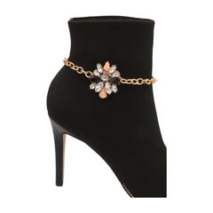 Brand New Women Gold Metal Boot Chain Bracelet Shoe Anklet Pink Silver Bling Star Charm SET BC282