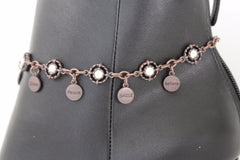 Brand New Women Brown Metal Boot Chain Bracelet Shoe Anklet Bling Grace Hope Smile Shine Charm SET BC266