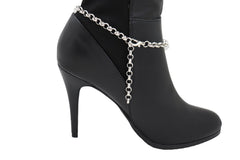 Brand New Women Silver Metal Boot Chain Bracelet Shoe Anklet Turquoise Blue Beads Cross Charm SET BC270