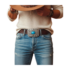 NEW Men Women Antique Silver Metal Ethnic Belt Buckle Turquoise Filigree Detail