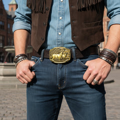 New Men Gold Metal Belt Buckle Deer Nature Hunter Western Fashion Winter Country