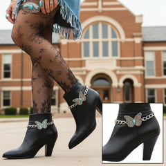 Brand New Women 2PCS Silver Metal Boot Chain Bracelet Shoe Anklet Butterfly Charm Turquoise Blue Bead Set Fashion Jewelry - A PAIR     BC13