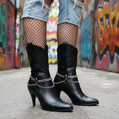 Brand New Women Silver Metal Boot Chain Bracelet Shoe Anklet Wave + Pewter Skull Charm SET BC146