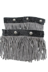 Brand New Women Gray Boot Topper Faux Suede Leather Fringe Winter Silver Flower Charm Pair