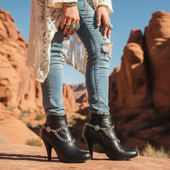 Brand New Women 2PCS Silver Metal Boot Chain Bracelet Shoe Anklet Double Sided Flower Charm Set Fashion Jewelry - A PAIR     BC25