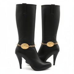 Brand New Women 2PCS Gold Metal Boot Chain Bracelet Shoe Anklet Texas Long Horn Bull Charm Set Fashion Jewelry - A PAIR     BC30