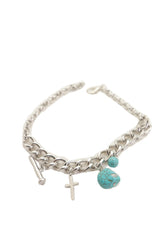 Brand New Women Silver Metal Boot Chain Bracelet Shoe Anklet Turquoise Skull Cross Nail Charms SET BC142
