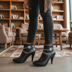 Brand New Women 2PCS Silver Metal Boot Chain Bracelet Shoe Anklet Turquoise Coin Charm Set Fashion Jewelry A PAIR BC38